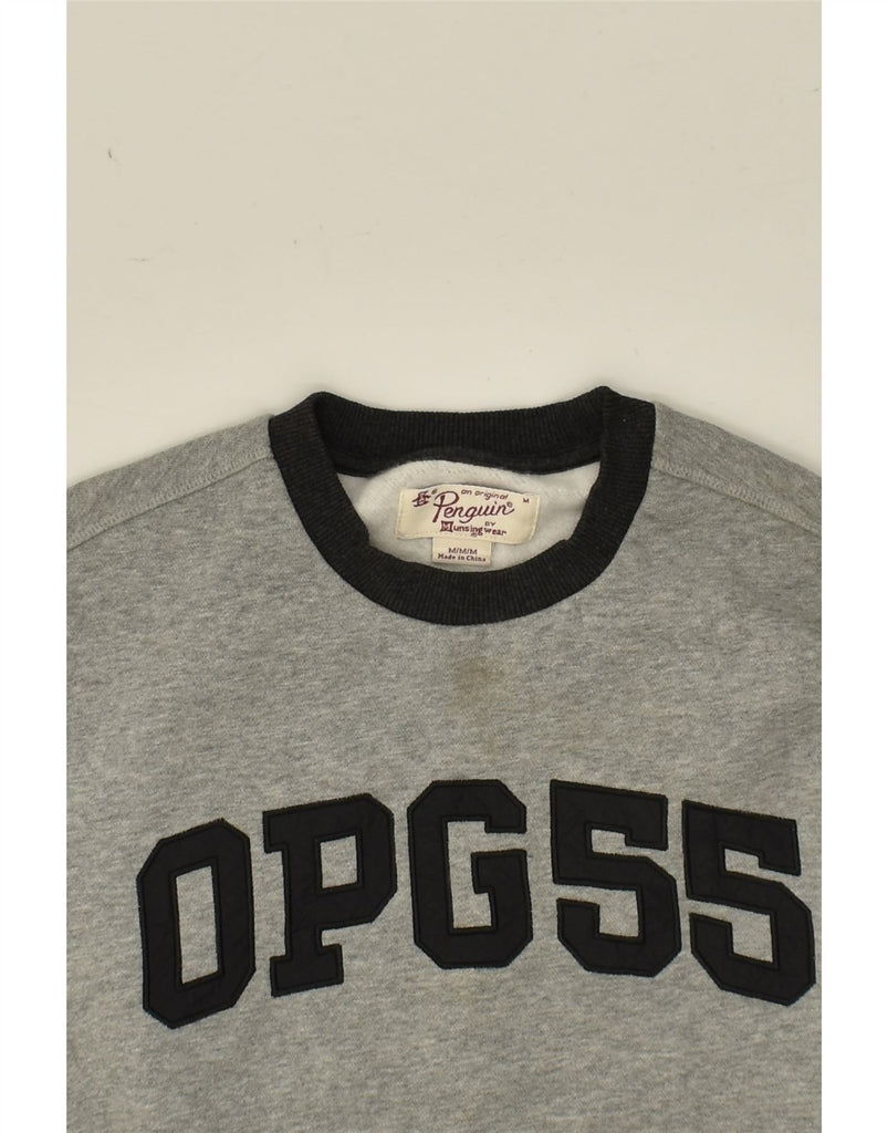 PENGUIN Mens Graphic Sweatshirt Jumper Medium Grey Colourblock | Vintage Penguin | Thrift | Second-Hand Penguin | Used Clothing | Messina Hembry 