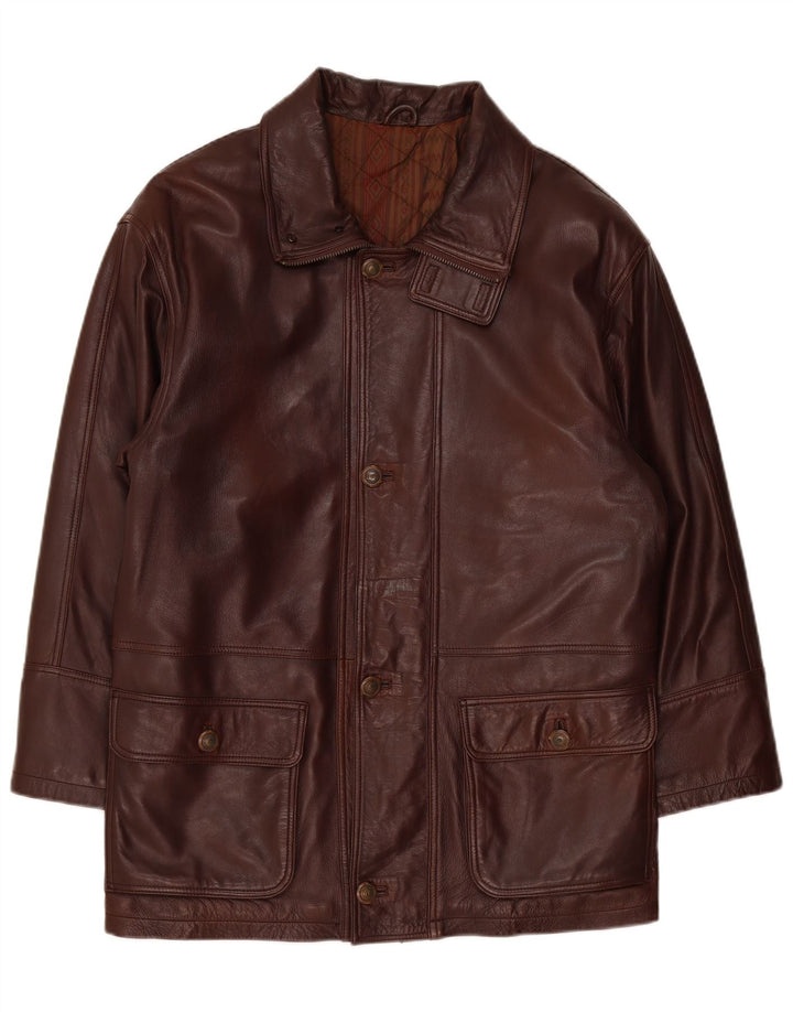 Vintage Mens Leather Coat UK 38 Medium Burgundy