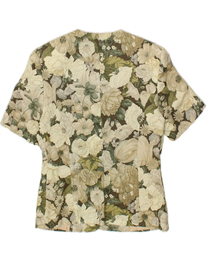 VINTAGE Womens 3 Button Blazer Jacket IT 40 Small Green Floral Linen Vintage Vintage and Second-Hand Vintage from Messina Hembry 