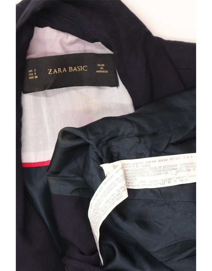 Zara Womens 1 Button Blazer Jacket UK 10 Small Navy Blue Acetate