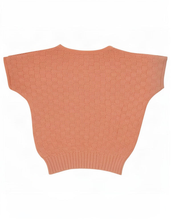 Vintage Womens Crop See Through Boat Neck Jumper Sweater UK 14 Medium Pink