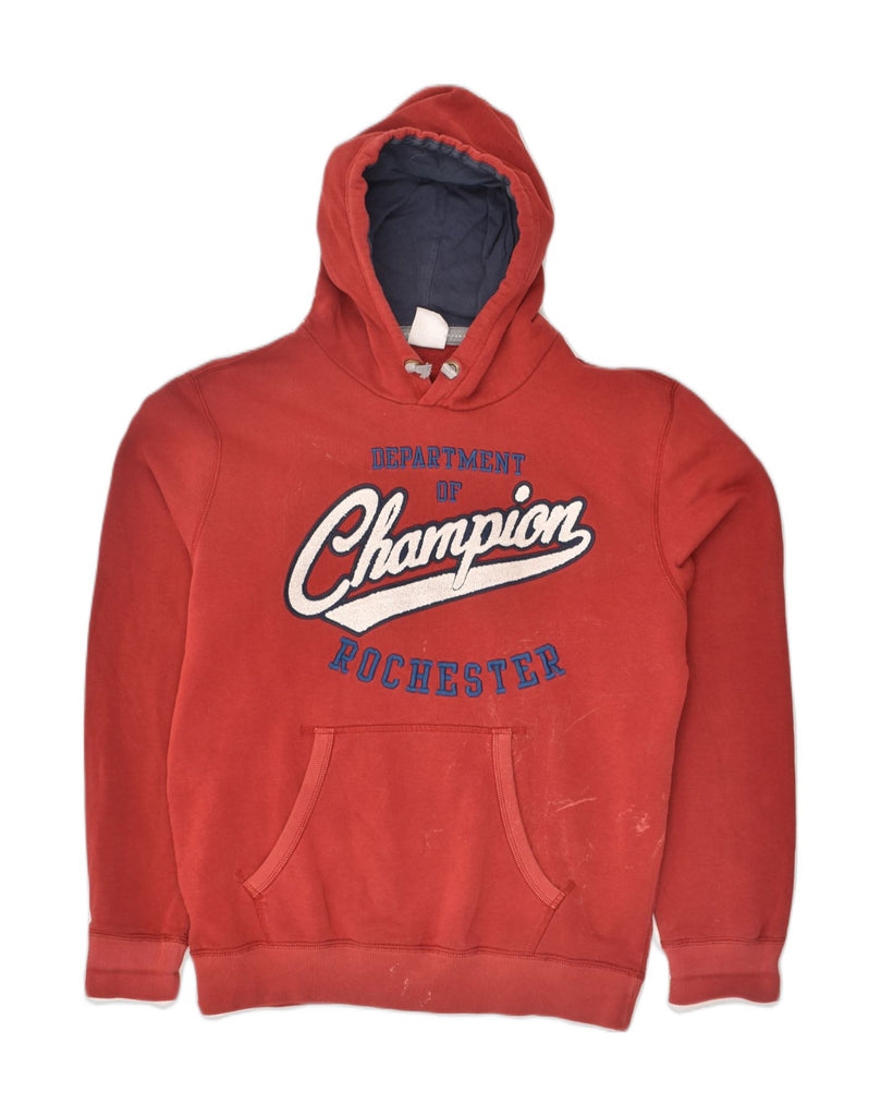 CHAMPION Mens Rochester Graphic Hoodie Jumper Medium Red Cotton | Vintage Champion | Thrift | Second-Hand Champion | Used Clothing | Messina Hembry 