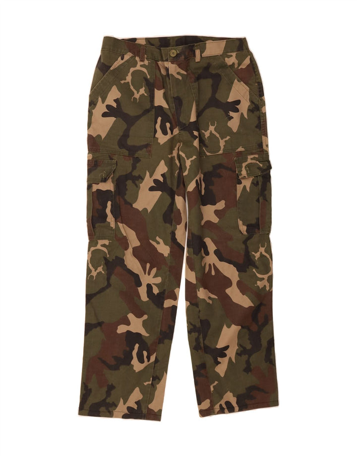 3 TORRI Mens Straight Cargo Trousers W32 L30 Khaki Camouflage Polyester Vintage 3 Torri and Second-Hand 3 Torri from Messina Hembry 