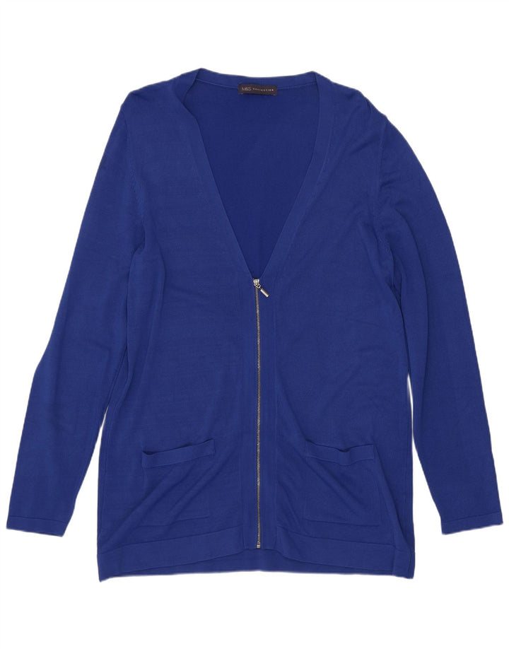 Marks & Spencer Womens Cardigan Sweater UK 14 Large Blue Linen
