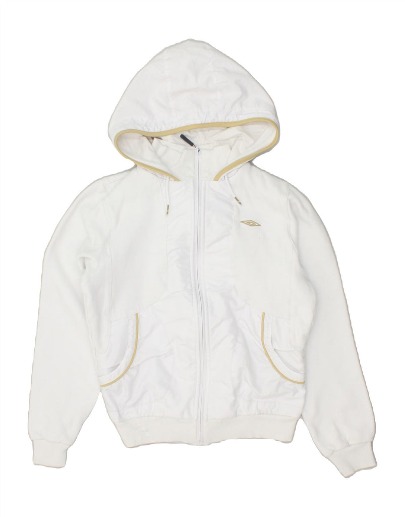 UMBRO Womens Crop Zip Hoodie Sweater UK 10 Small White Cotton Vintage Umbro and Second-Hand Umbro from Messina Hembry 