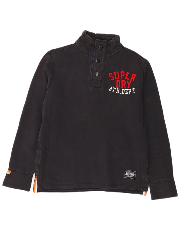 Superdry Mens Graphic Button Neck Sweatshirt Jumper Large Black Cotton