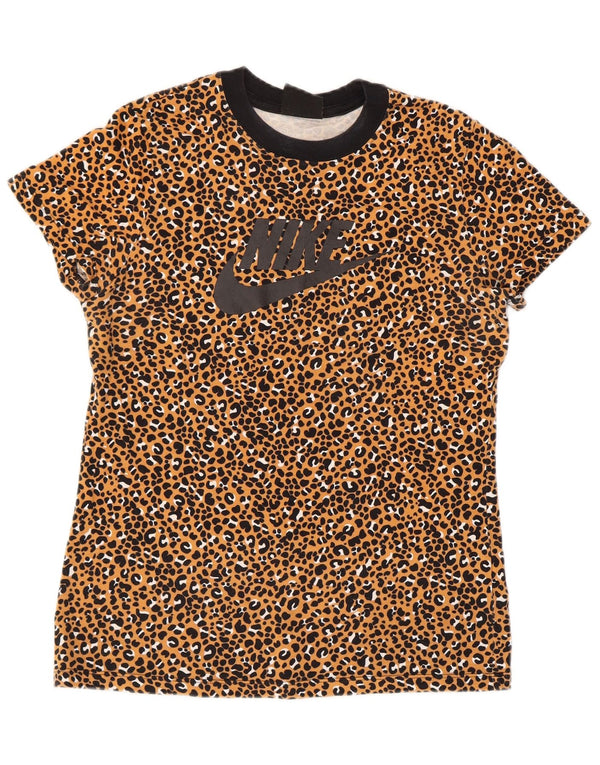 Nike Womens Graphic T-Shirt Top UK 10 Small Brown Animal Print Cotton