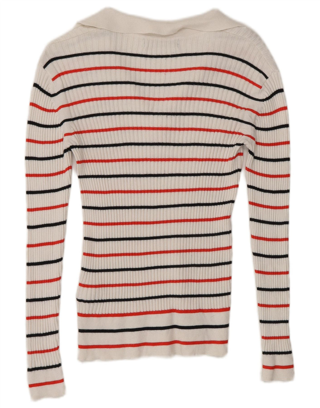 Marks & Spencer Womens Long Sleeve Polo Shirt UK 8 Small White Striped
