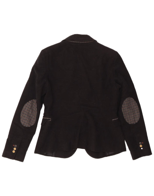 Zara Womens 1 Button Blazer Jacket UK 14 Large Black Cotton