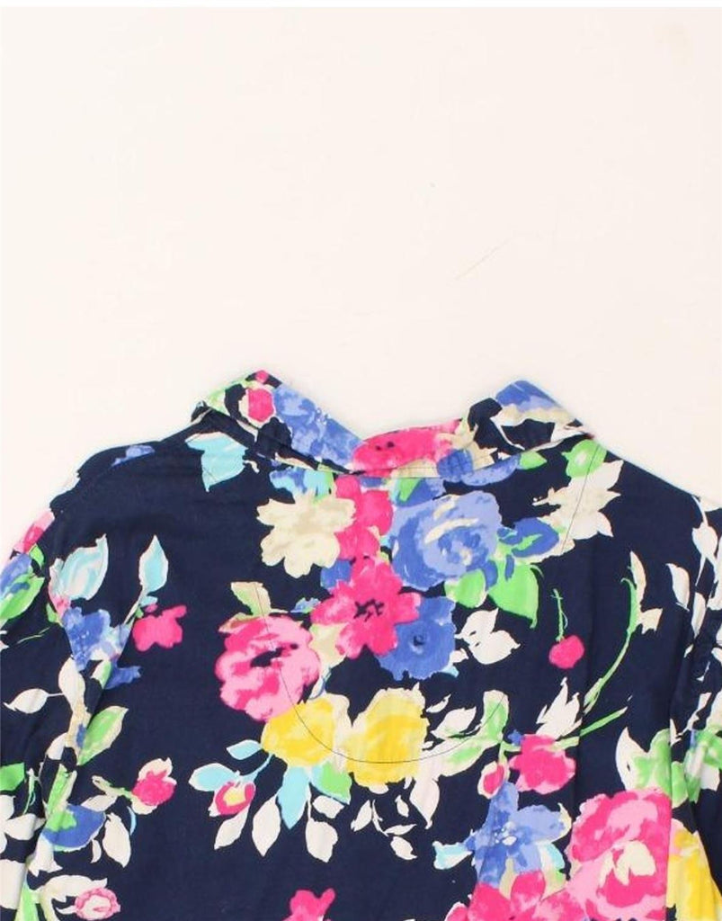 RALPH LAUREN Womens 3/4 Sleeve Shirt UK 14 Medium Navy Blue Floral Cotton | Vintage Ralph Lauren | Thrift | Second-Hand Ralph Lauren | Used Clothing | Messina Hembry 