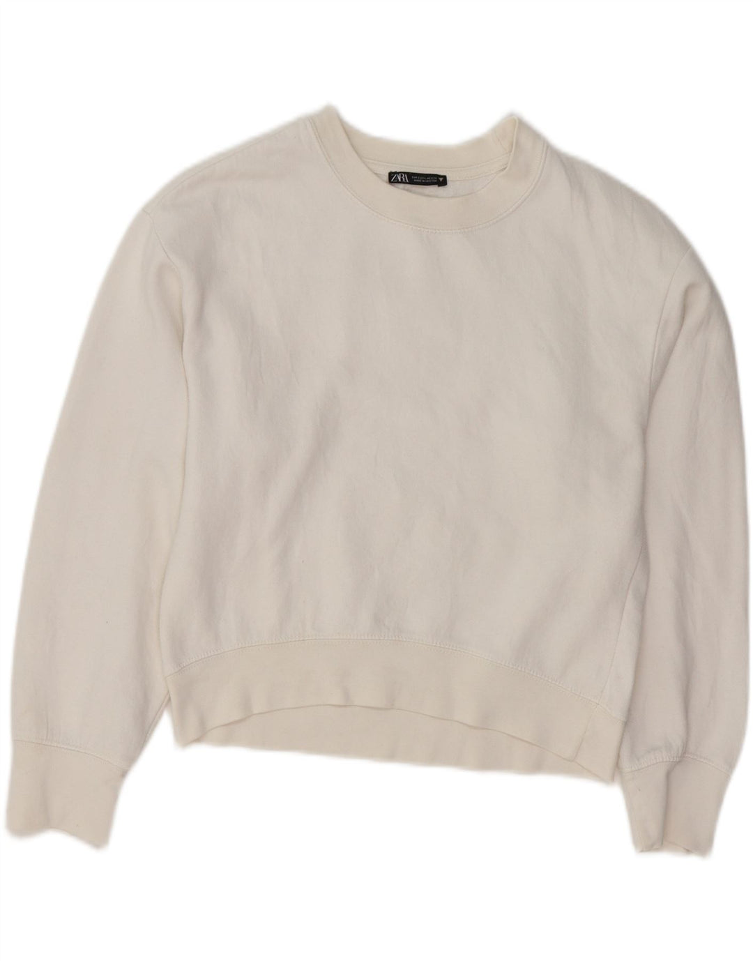 ZARA Womens Oversized Crop Sweatshirt Jumper UK 10 Small White Cotton