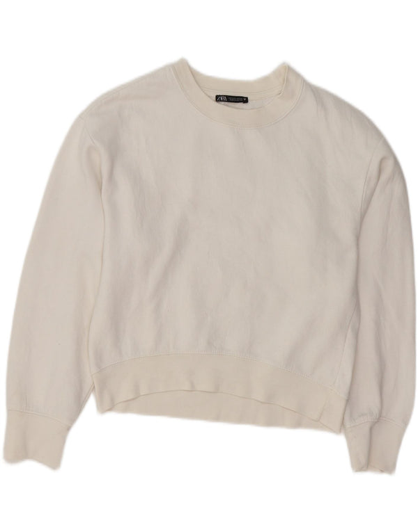 ZARA Womens Oversized Crop Sweatshirt Jumper UK 10 Small White Cotton