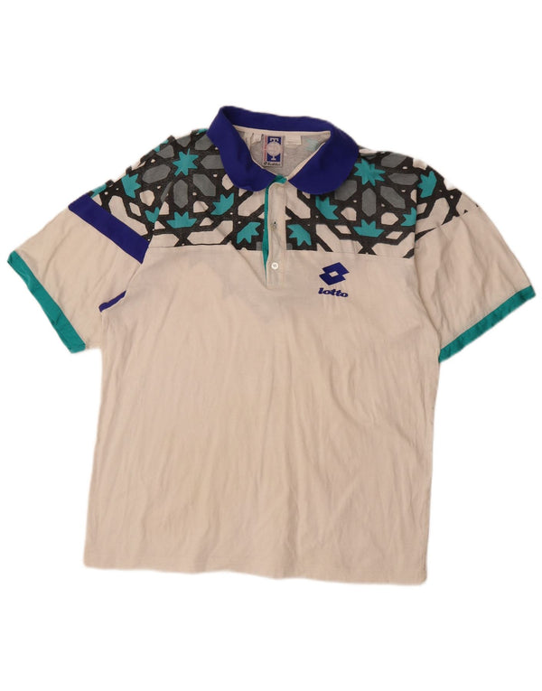 Lotto Mens Polo Shirt XL White Geometric Cotton