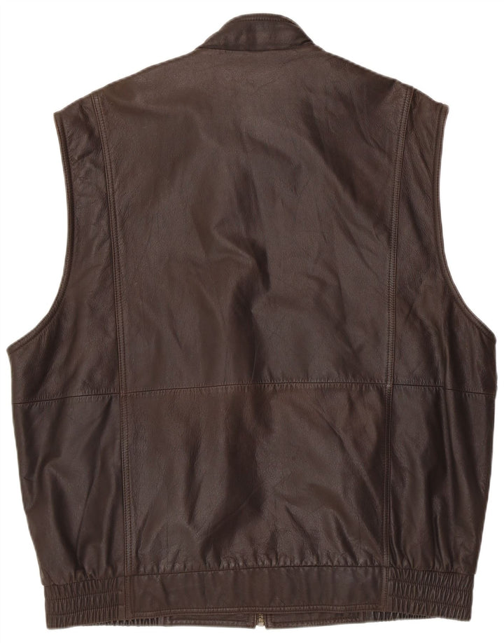 David Moore Mens Classic Leather Gilet EU 56 3XL Brown Leather