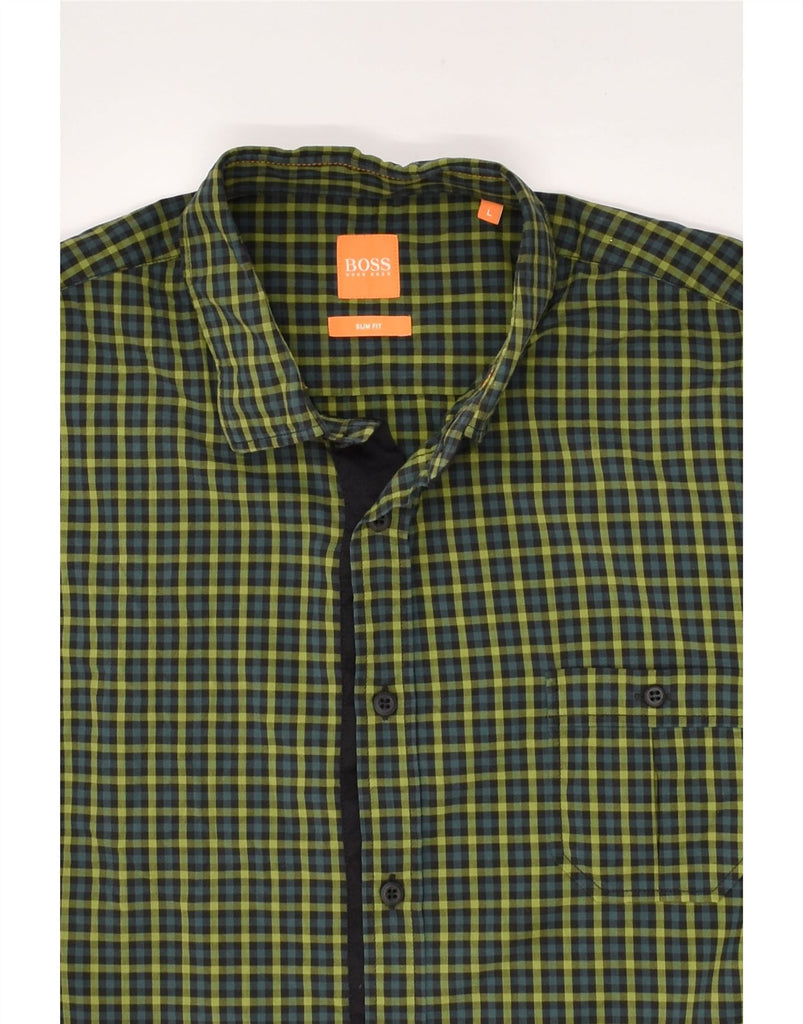 HUGO BOSS Mens Slim Fit Shirt Large Green Check Cotton | Vintage Hugo Boss | Thrift | Second-Hand Hugo Boss | Used Clothing | Messina Hembry 