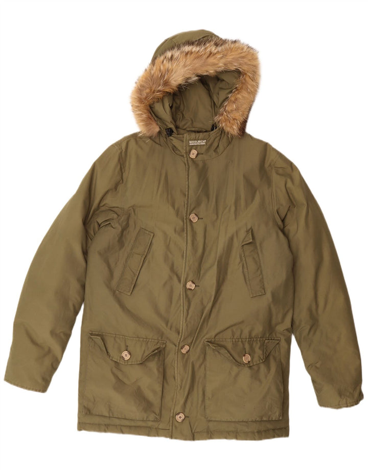 Woolrich Boys Hooded Padded Jacket 15-16 Years Green Cotton