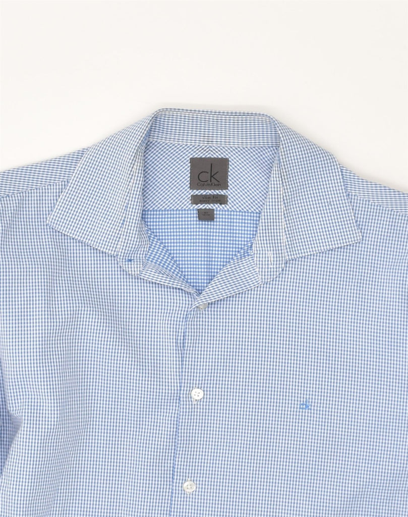 CALVIN KLEIN Mens Slim Fit Shirt Size 16 1/2 Large Blue Check Cotton | Vintage Calvin Klein | Thrift | Second-Hand Calvin Klein | Used Clothing | Messina Hembry 