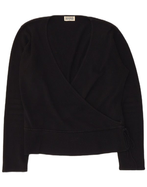 Sasha Womens V-Neck Jumper Sweater UK 18 XL Black Acrylic