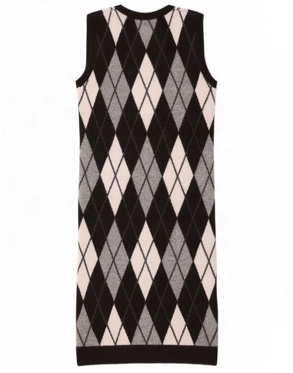 Zara Womens Sleeveless Jumper Dress UK 14 Medium Black Argyle/Diamond