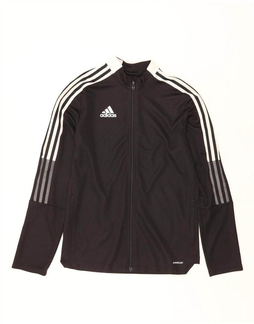 ADIDAS Boys Aeroready Tracksuit Top Jacket 15-16 Years Black Polyester