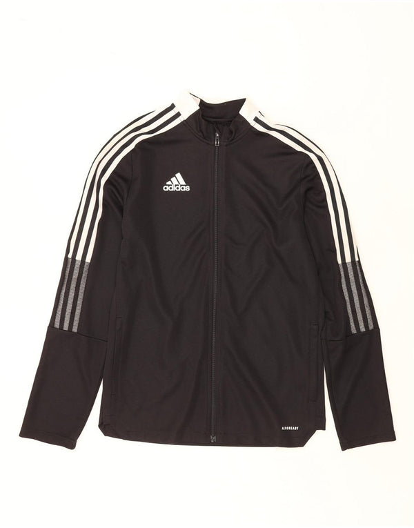 ADIDAS Boys Aeroready Tracksuit Top Jacket 15-16 Years Black Polyester