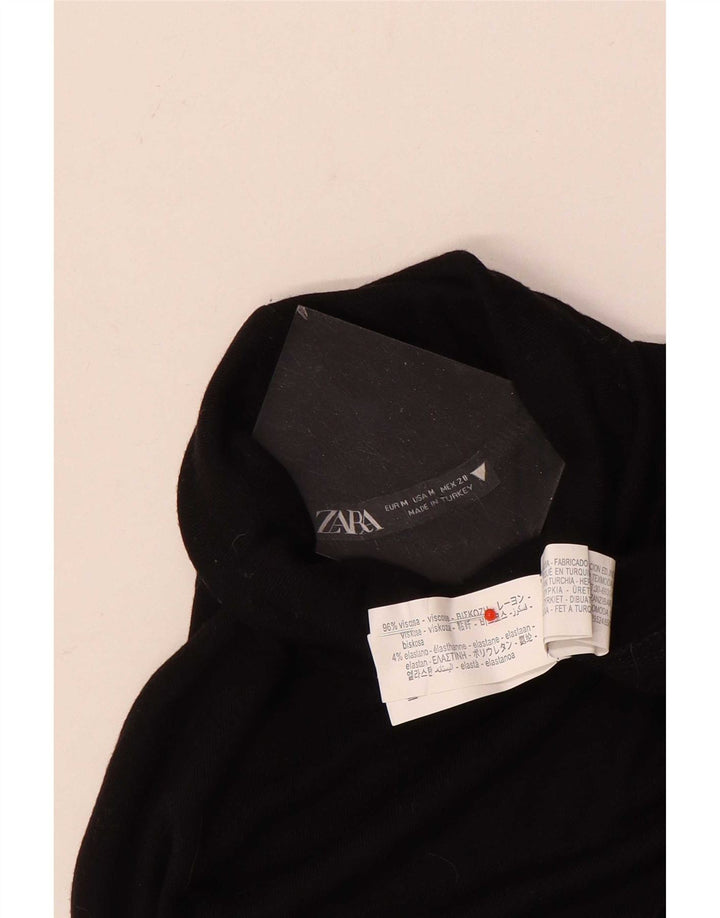 Zara Womens Top Long Sleeve UK 12 Medium Black Viscose