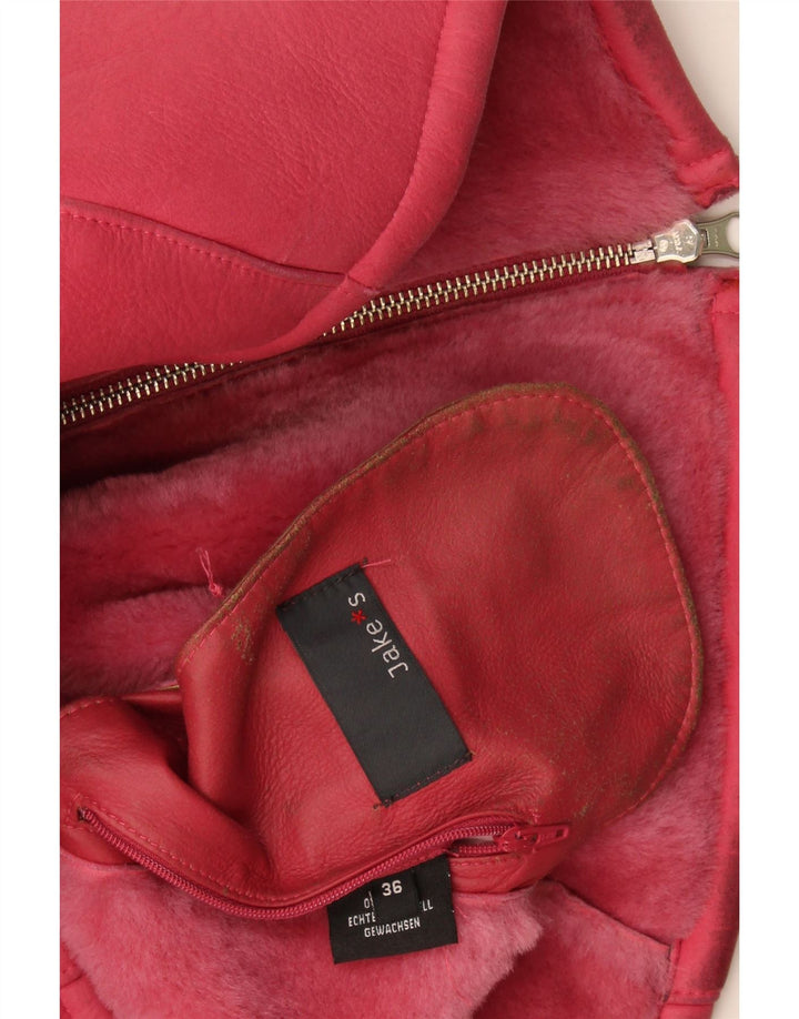 Jake's Womens Loose Fit Shearling Jacket EU 36 Small Pink Leather
