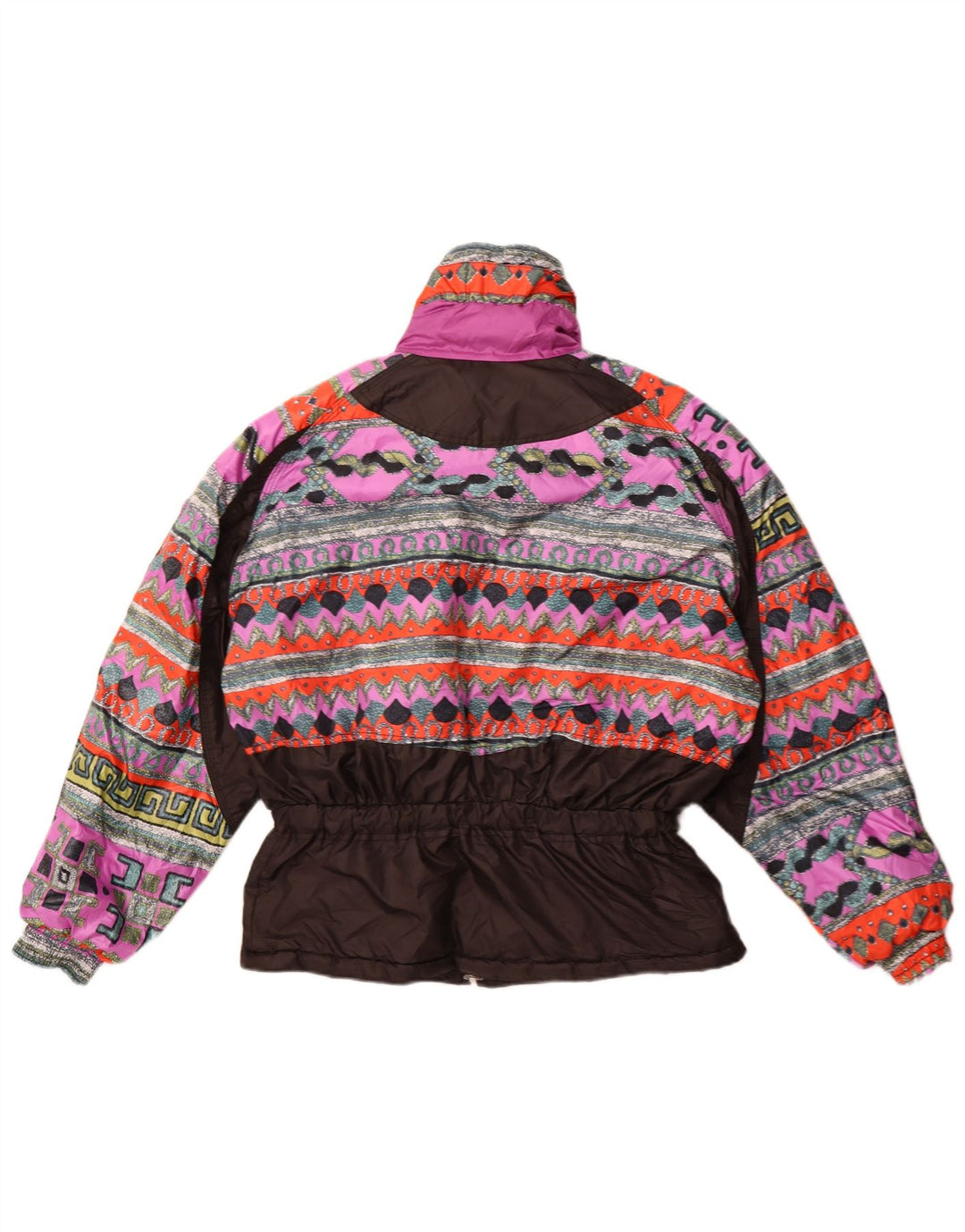 Vintage Womens Windbreaker Jacket EU 42 Large Black Geometric Polyester