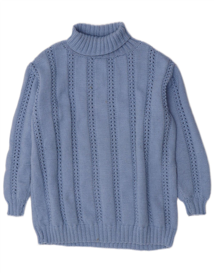 Vintage Womens Roll Neck Jumper Sweater UK 14 Large Blue