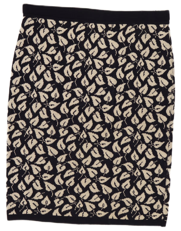 Roccobarocco Womens Knit Straight Skirt W34 Large Black Floral Wool