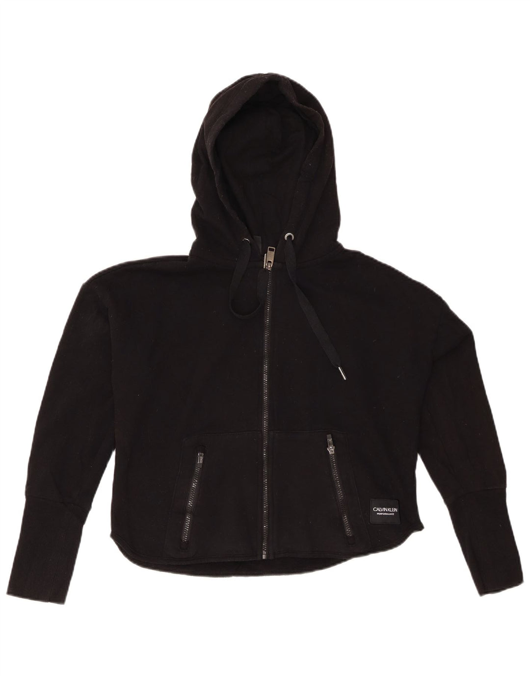 CALVIN KLEIN Womens Oversized Graphic Zip Hoodie Sweater UK 10 Small Black