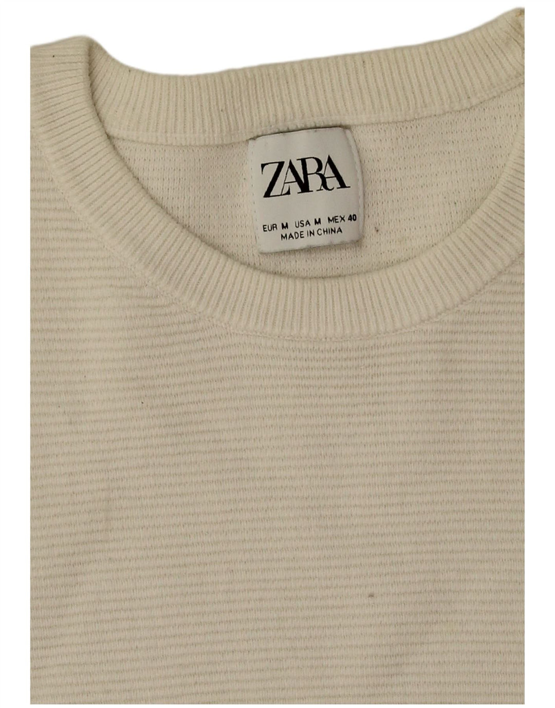 Zara Mens Crew Neck Jumper Sweater Medium White Cotton