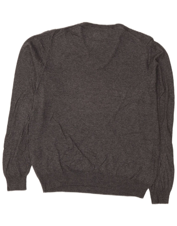 Marks & Spencer Mens Regular Fit V-Neck Jumper Sweater Medium Grey Cotton