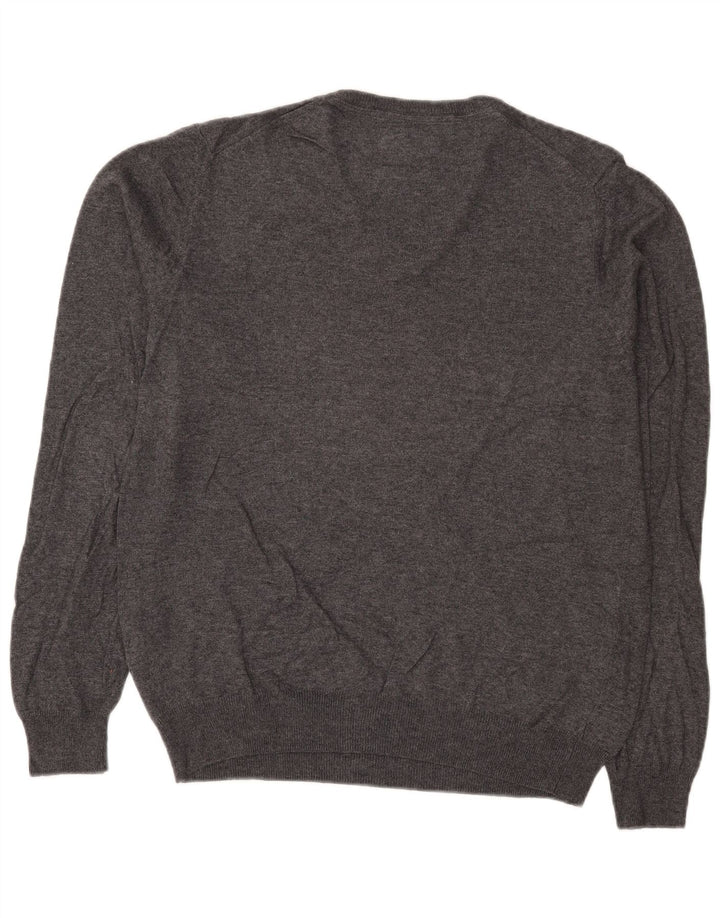 Marks & Spencer Mens Regular Fit V-Neck Jumper Sweater Medium Grey Cotton