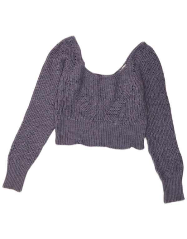 Topshop Womens Crop Boat Neck Jumper Sweater UK 12 Medium Purple Acrylic