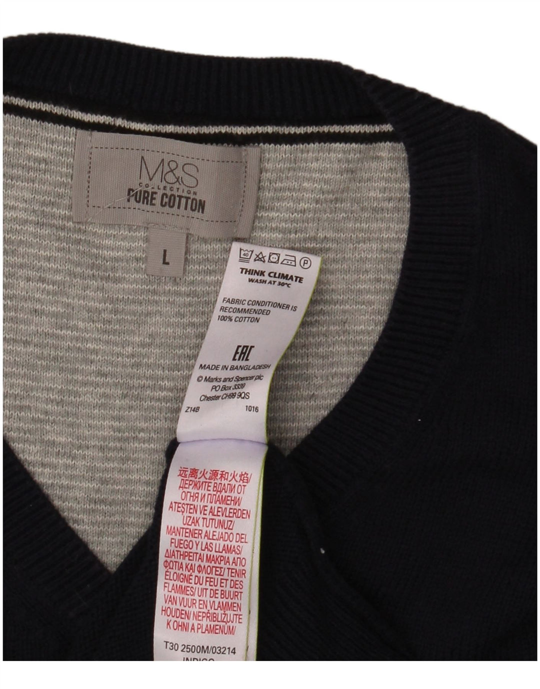 Marks & Spencer Mens V-Neck Jumper Sweater Large Navy Blue Cotton