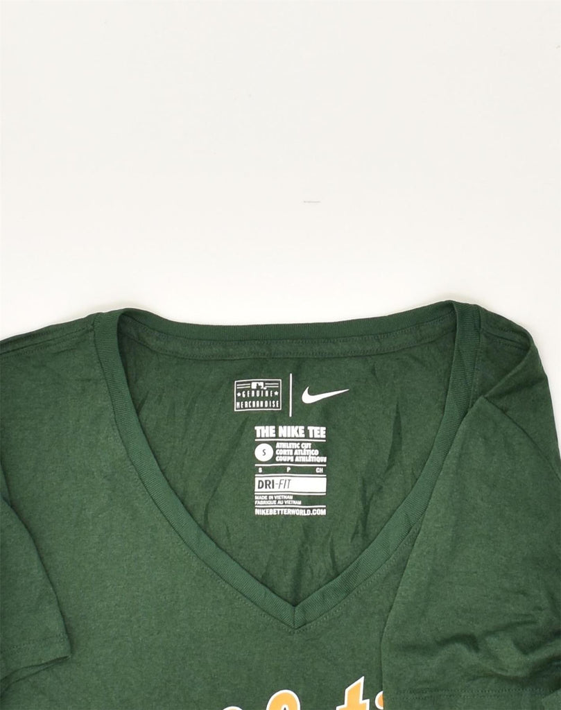 NIKE Womens Dri Fit Graphic T-Shirt Top UK 10 Small Green Polyester | Vintage Nike | Thrift | Second-Hand Nike | Used Clothing | Messina Hembry 