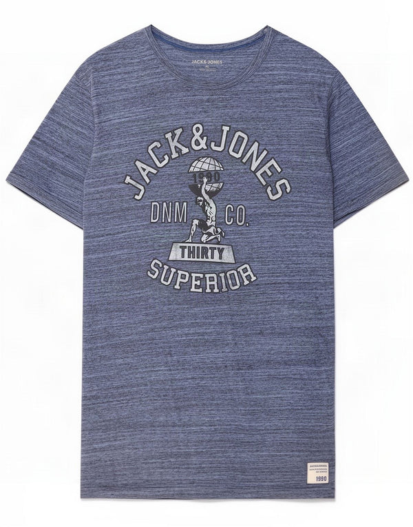 Jack & Jones Mens Graphic T-Shirt Top XL Blue Flecked Cotton