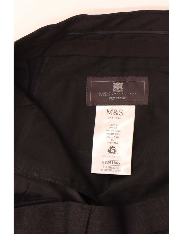 Marks & Spencer Mens Regular Fit Suit Trousers W42 L31 Grey Wool