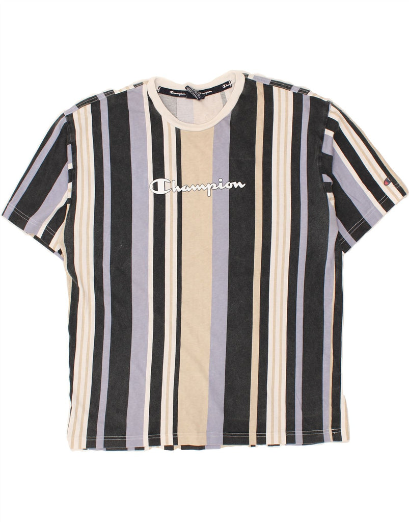 CHAMPION Mens Graphic T-Shirt Top Medium Multicoloured Striped | Vintage Champion | Thrift | Second-Hand Champion | Used Clothing | Messina Hembry 