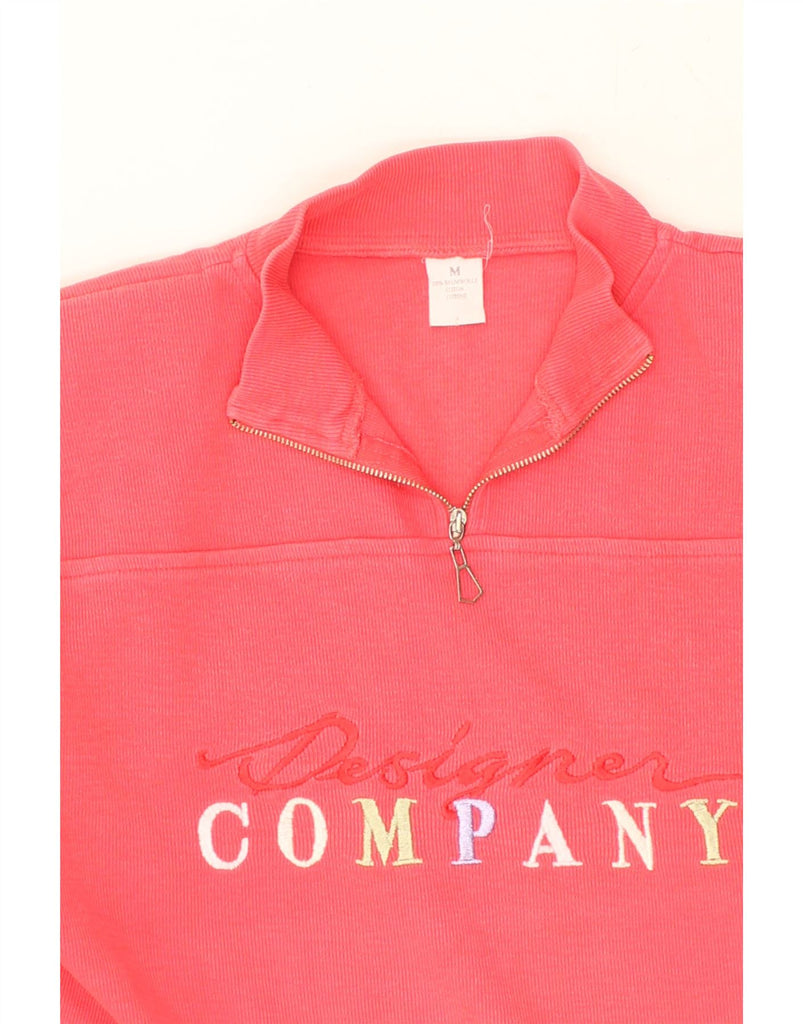 VINTAGE Womens Graphic Zip Neck Sweatshirt Jumper UK 14 Medium Pink Cotton | Vintage Vintage | Thrift | Second-Hand Vintage | Used Clothing | Messina Hembry 