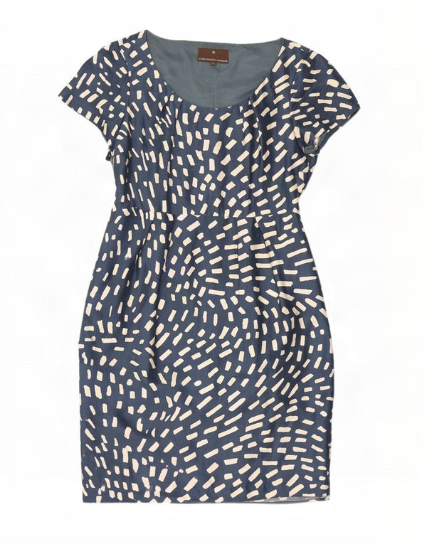 Fenn Wright Manson Womens Sheath Dress UK 14 Medium Blue Geometric Silk
