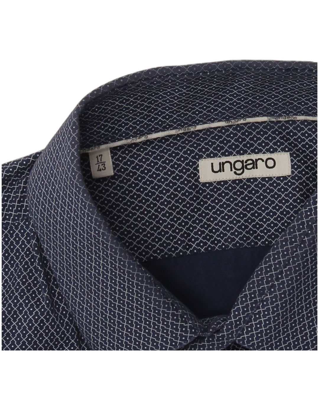 Ungaro Mens Shirt Size 17 43 XL Navy Blue Geometric
