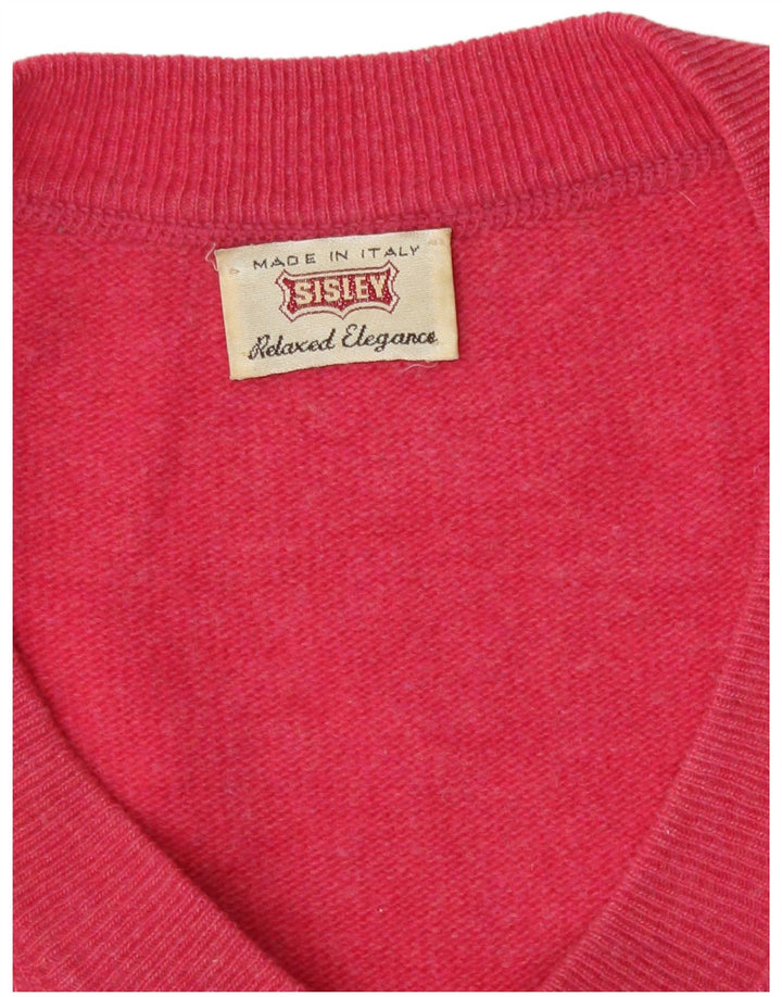 Sisley Womens Oversized V-Neck Jumper Sweater UK 14 Medium Pink