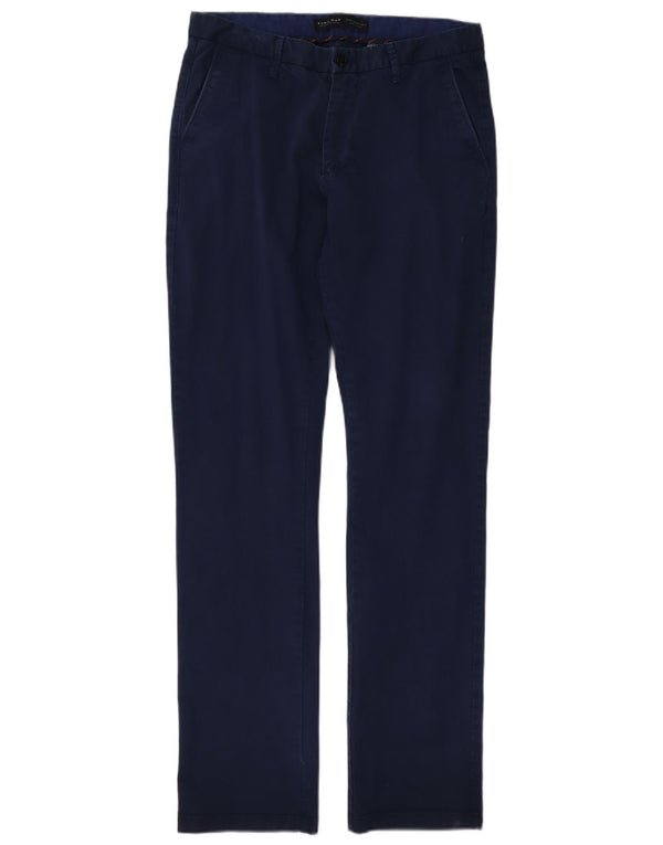 Zara Mens Straight Chino Trousers EU 42 Large W32 L34 Navy Blue Cotton
