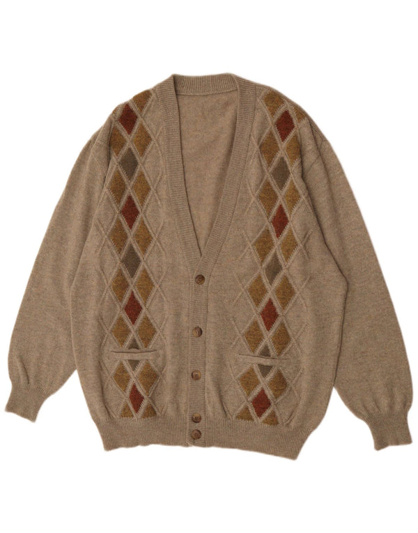 Vintage Mens Cardigan Sweater XL Brown Argyle/Diamond