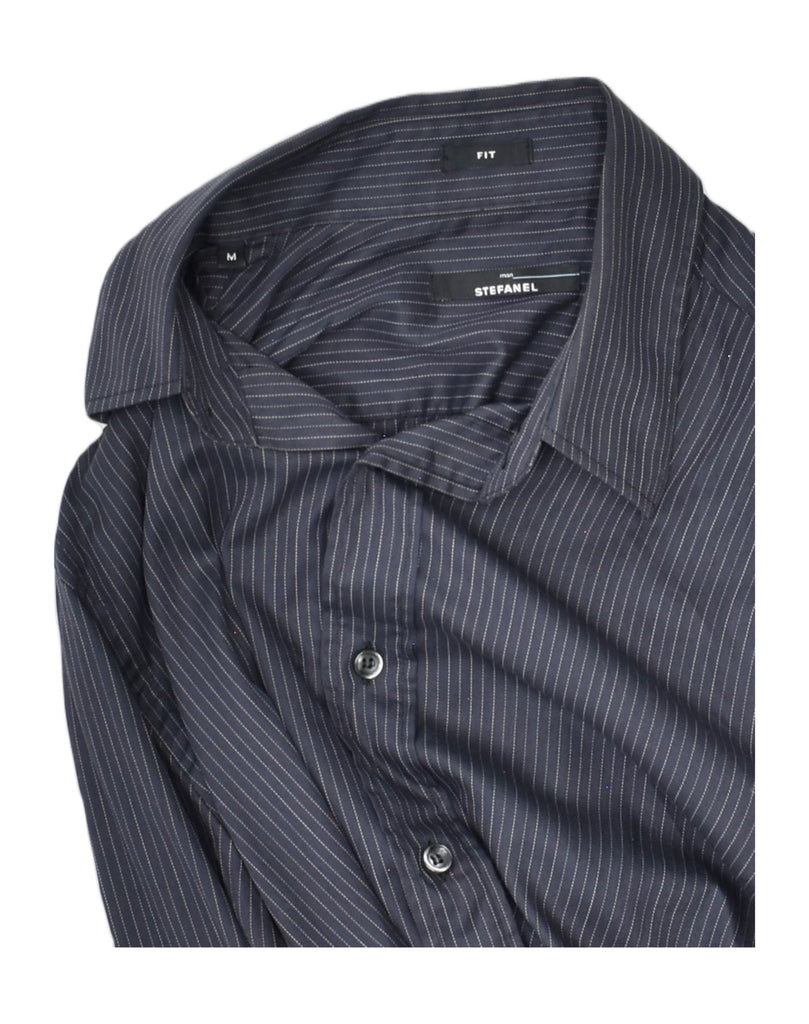 STEFANEL Mens Fit Shirt Medium Navy Blue Pinstripe Cotton | Vintage Stefanel | Thrift | Second-Hand Stefanel | Used Clothing | Messina Hembry 