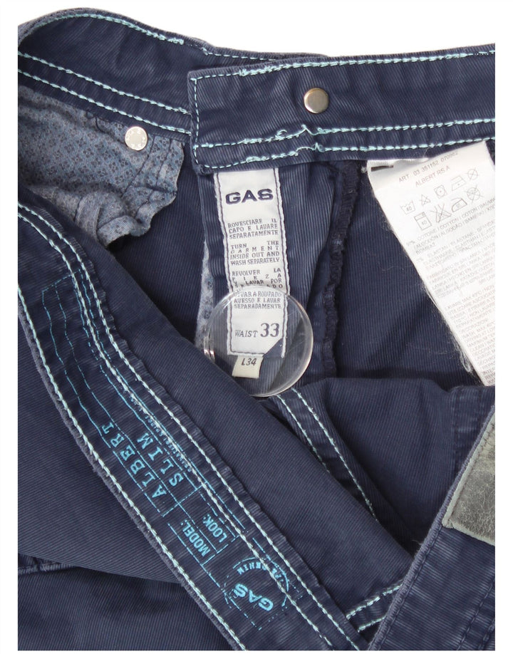 Gas Mens Slim Casual Trousers W33 L34 Navy Blue Cotton
