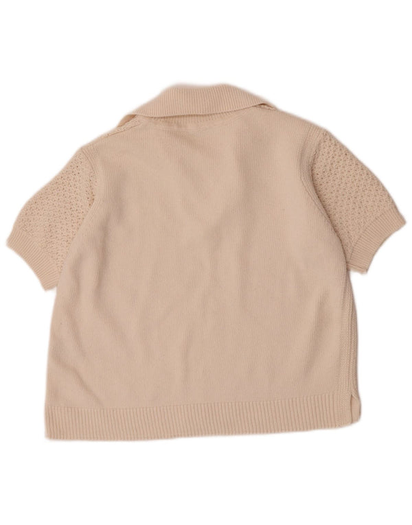 Marks & Spencer Womens Crop Polo Neck Jumper Sweater UK 14 Medium Off White