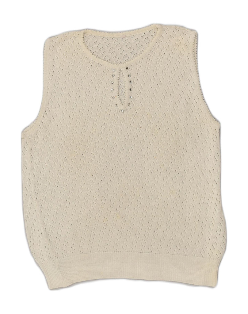 VINTAGE Womens See Through Knit Vest Top UK 12 Medium White Cotton | Vintage Vintage | Thrift | Second-Hand Vintage | Used Clothing | Messina Hembry 